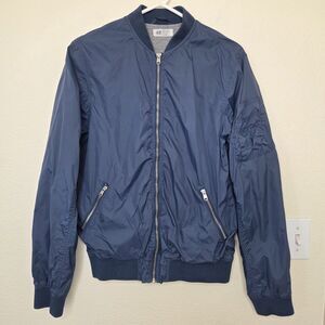 Boys H&M Bomber Jacket Size 14Y In Blue With Silver Zipper Pockets Soft Shell